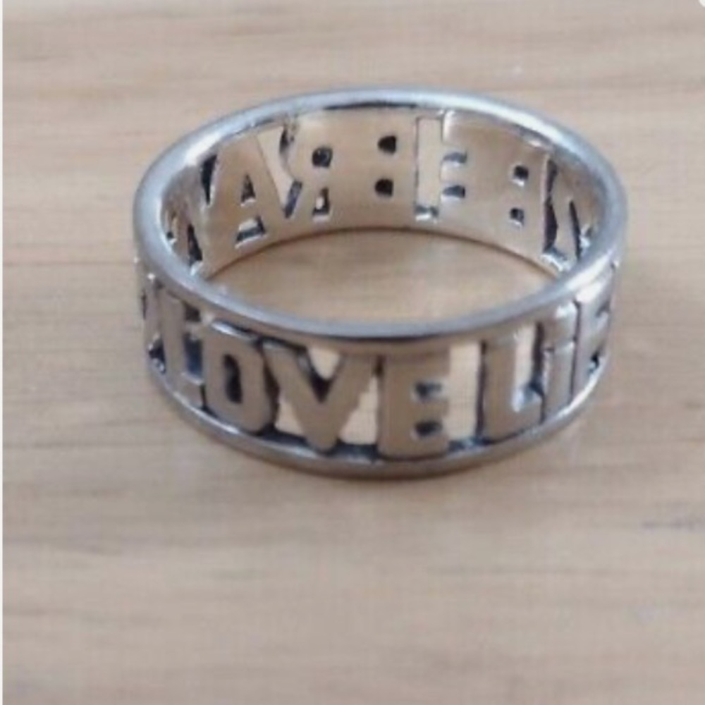 Vintage LA 925 Sterling Silver Love Life Be Brave Cut Out Ring Band Size 7-3/4